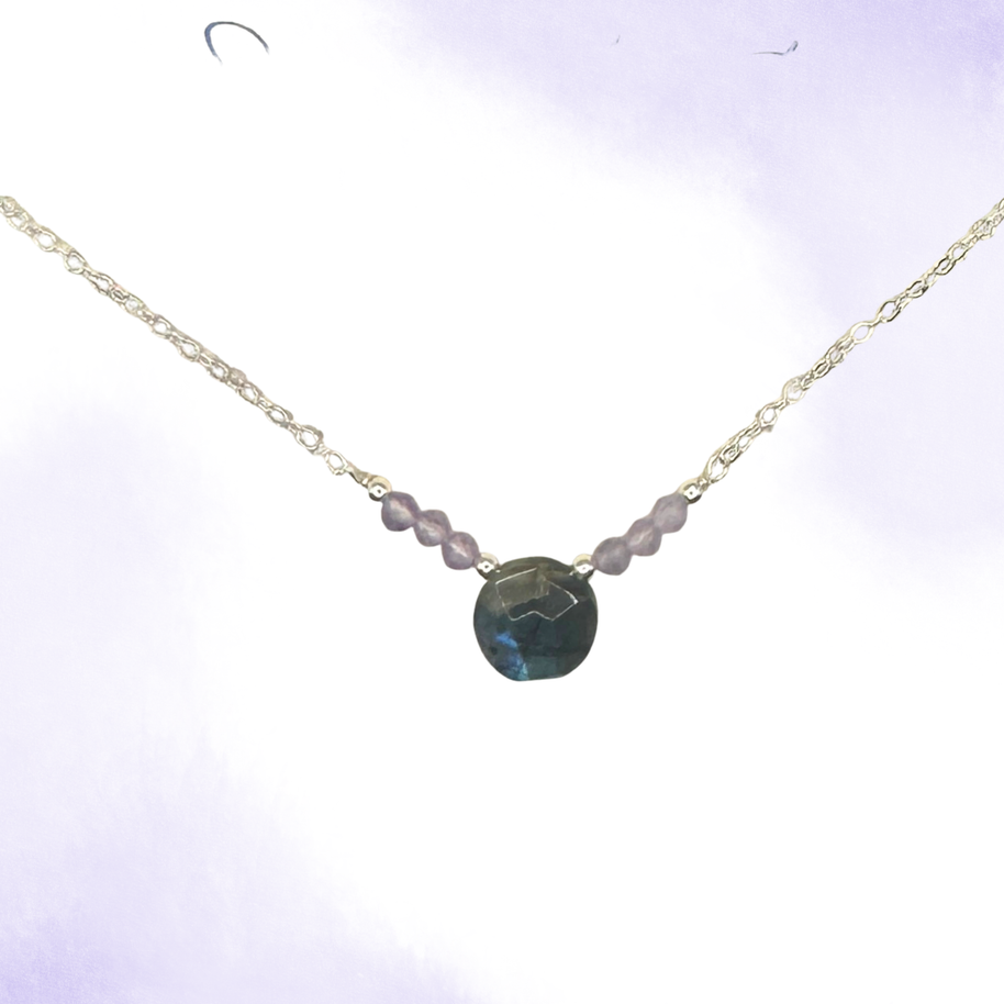 Labradorite and amethyst small circle necklace