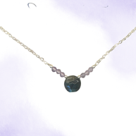 Labradorite and amethyst small circle necklace
