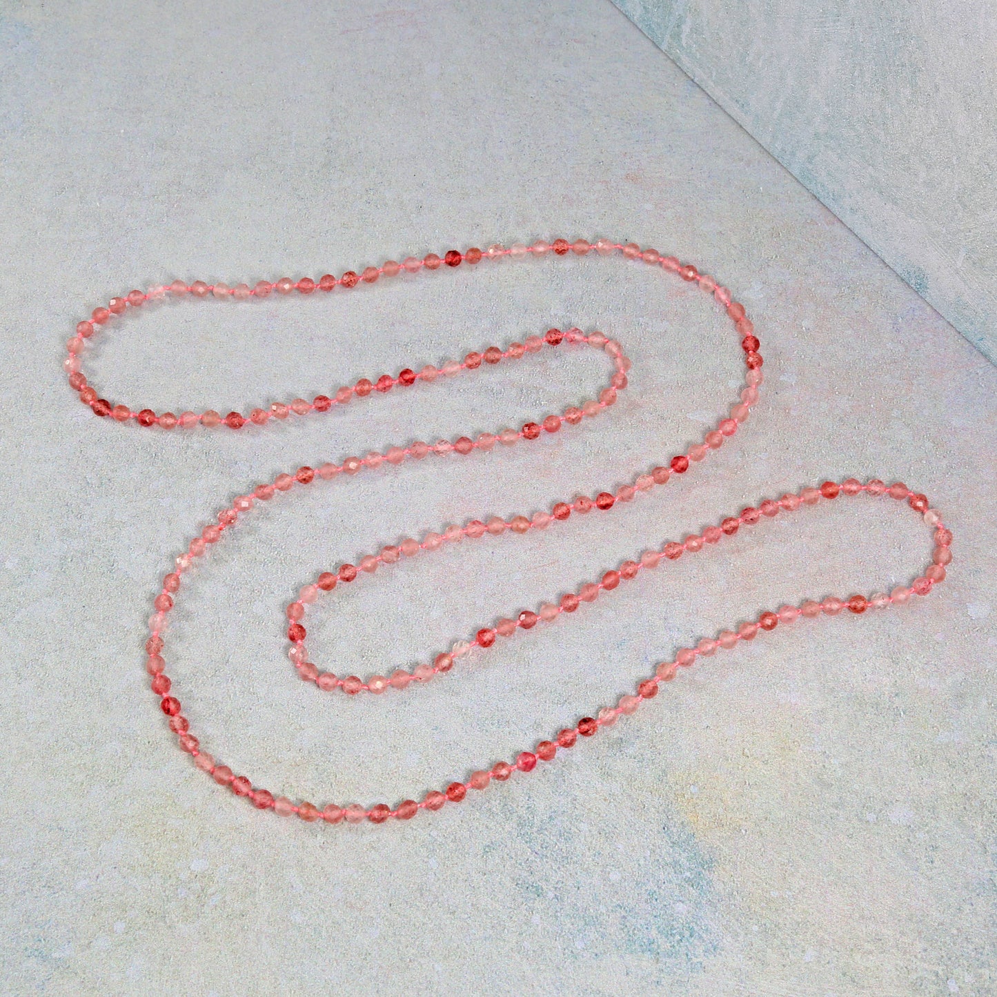 36" 4mm Infinity Micro-cut Strawberry Quartz Necklace