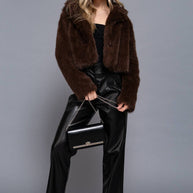 Long Sleeve Notched Collar Faux Fur Cropped Jacket