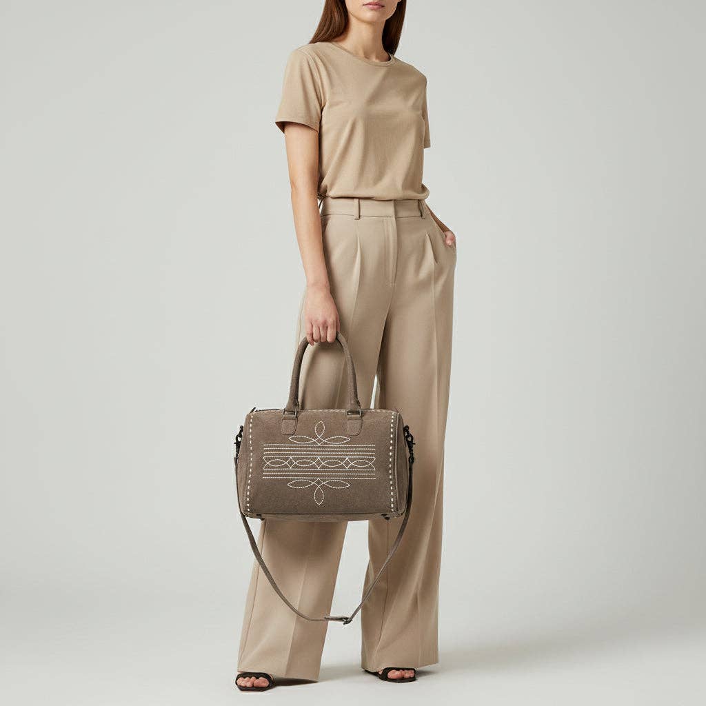 Western Suede Boot Stitch Duffel Bag, Turquoise