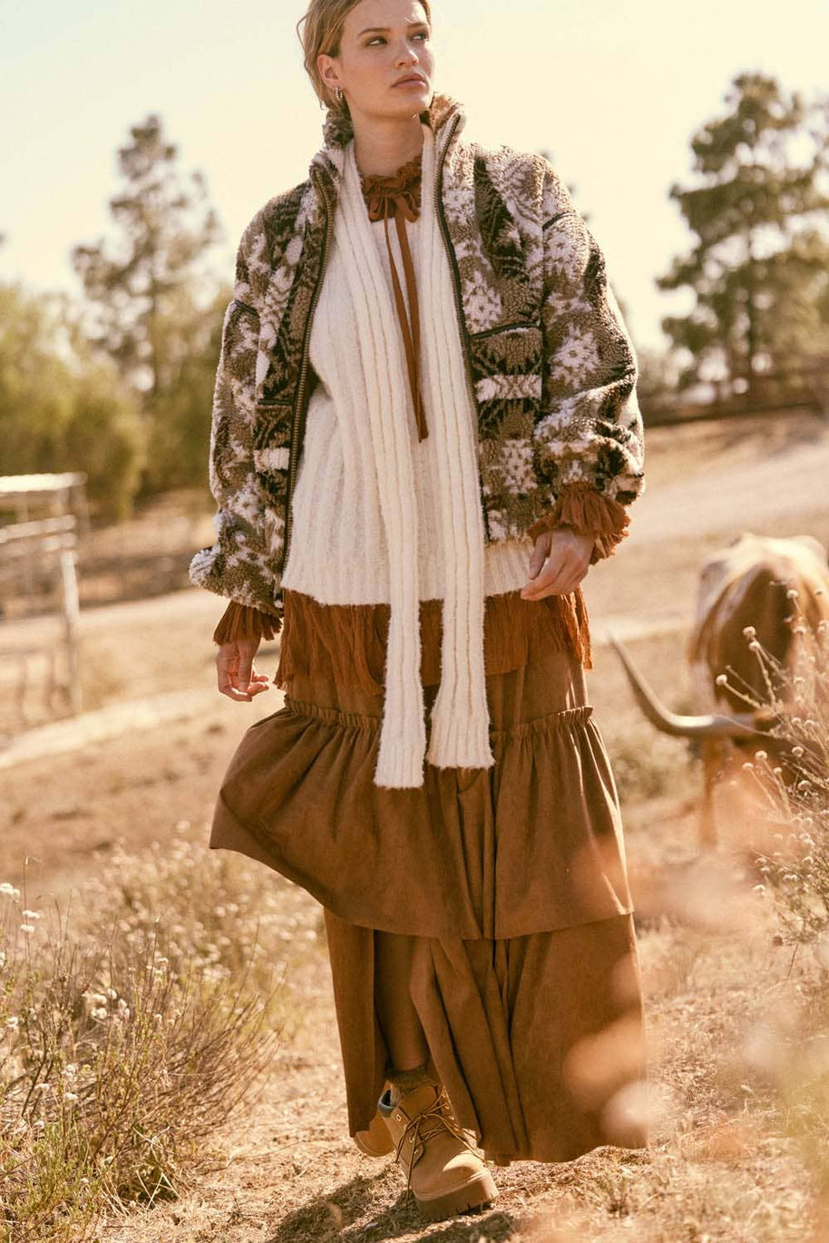 Faux Suede Tiered Maxi Skirt