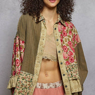 Double Gauze Patchwork Ruffle Shirt