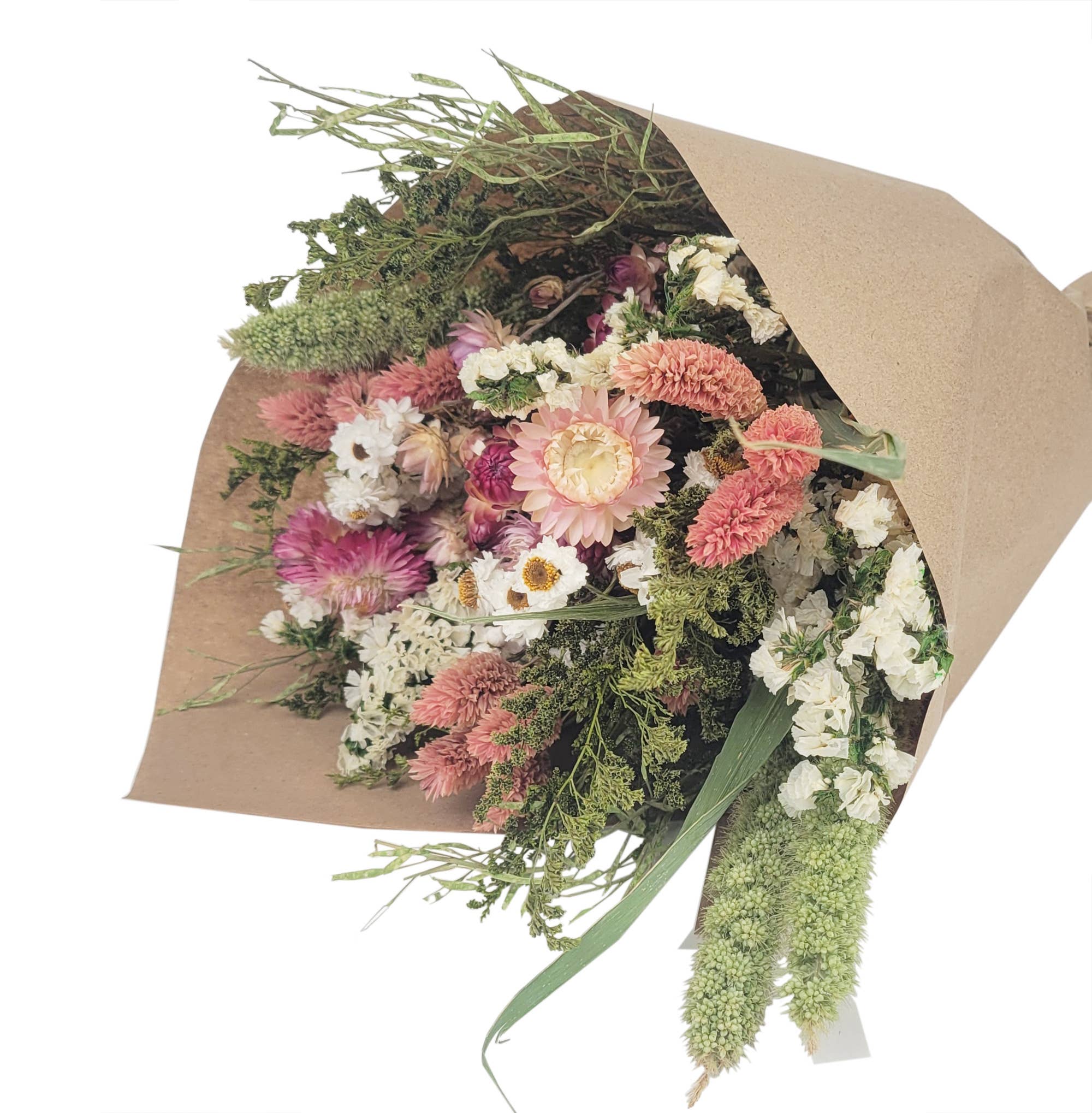 Pink Strawflower Dried Floral Bouquet