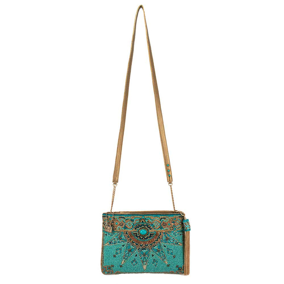 New Day Beaded Mosaic Themed Crossbody Leather Handbag