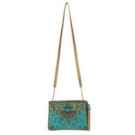 New Day Beaded Mosaic Themed Crossbody Leather Handbag