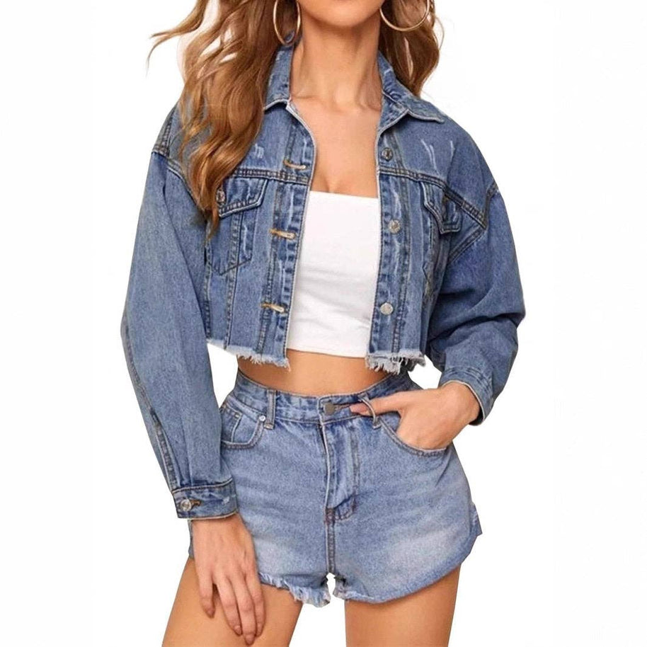 Distressed Cropped Jean Jacket