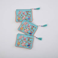 Multi-Pig Aqua Canvas Pouches 6x8