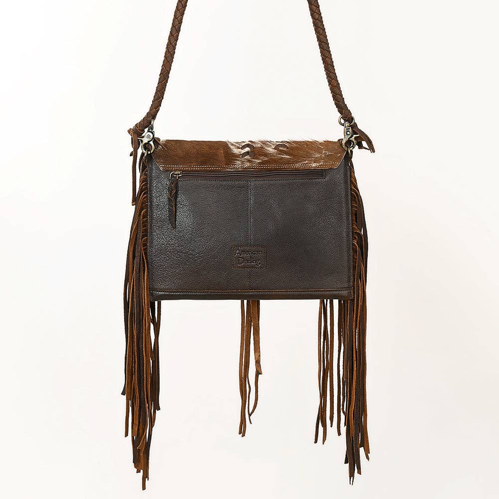 Hair-On Cowhide Crossbody Clutch Bag with Fringe