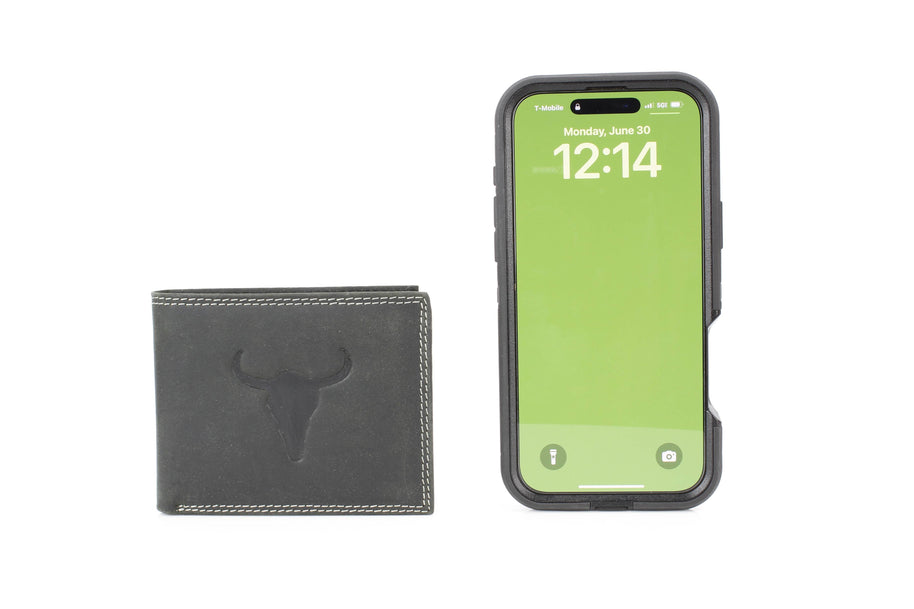 Men’s Bi-Fold Wallet with Bison Skull, Tan