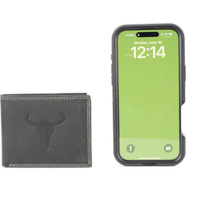 Men’s Bi-Fold Wallet with Bison Skull, Tan