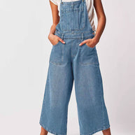 String Tie Wide Leg Denim Jumpsuit