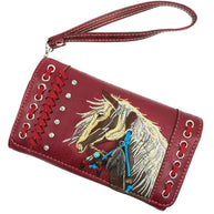 Horse Embroidery Western Crossbody Wristlet Wallet