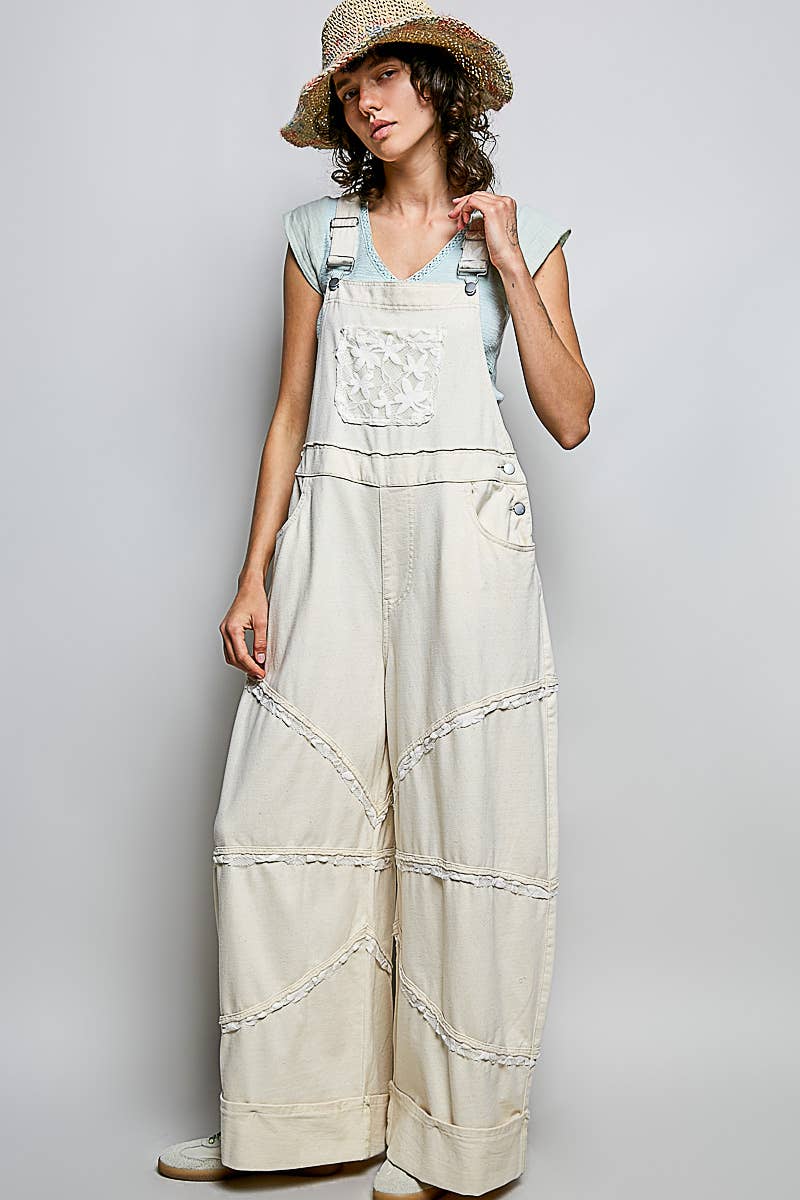 Lace Trim Adjustable Strap Overalls