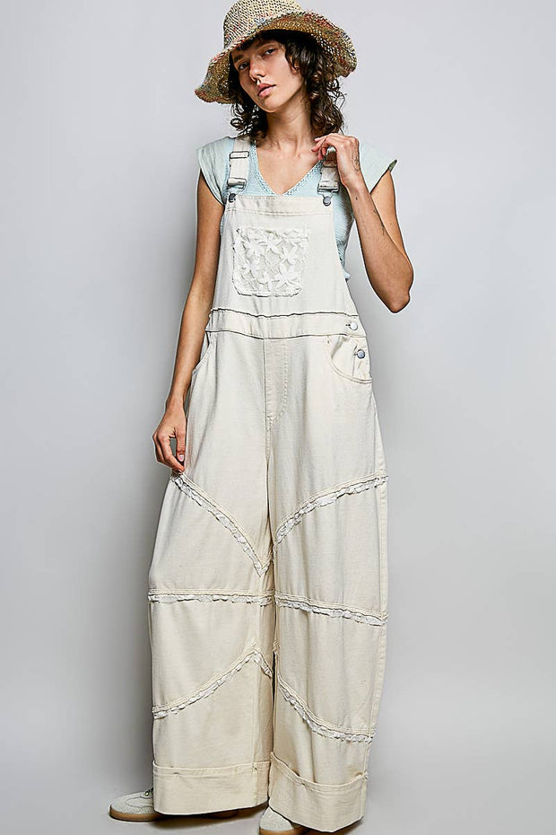 Lace Trim Adjustable Strap Overalls