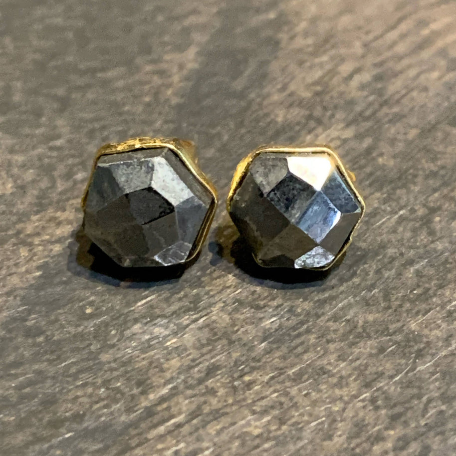 Semi Precious Hexagon Gemstone Studs (8mm gold)