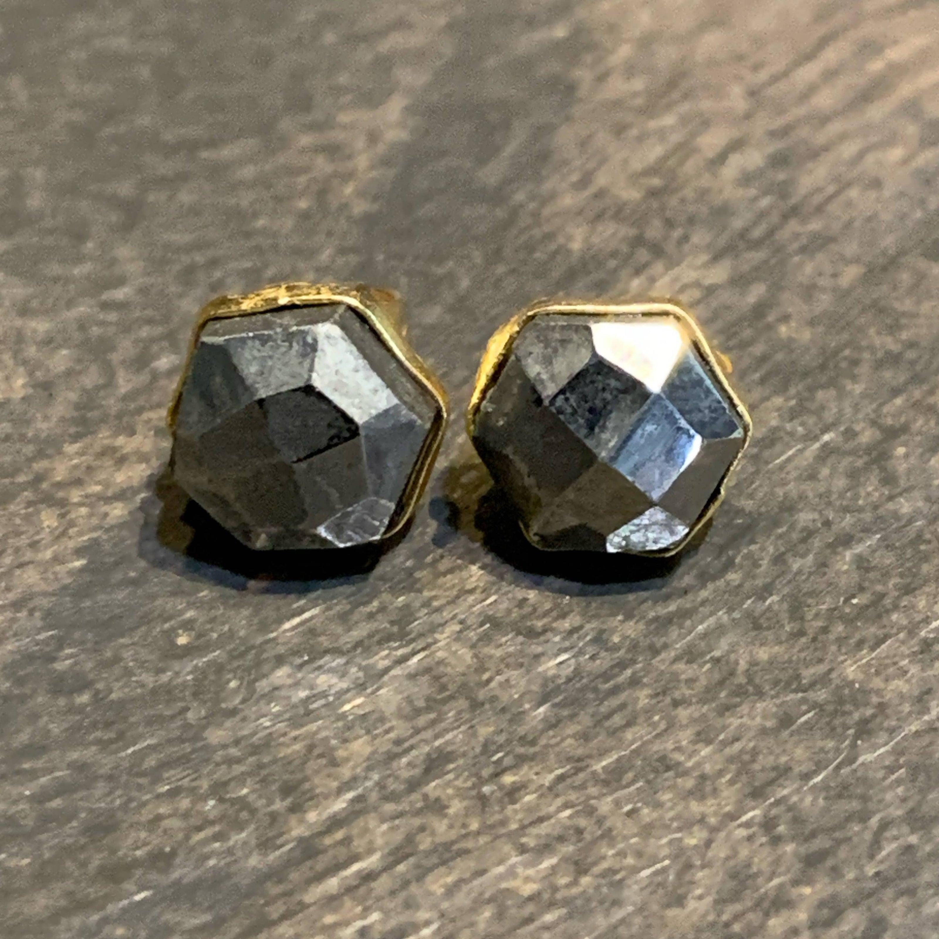 Semi Precious Hexagon Gemstone Studs (8mm gold)