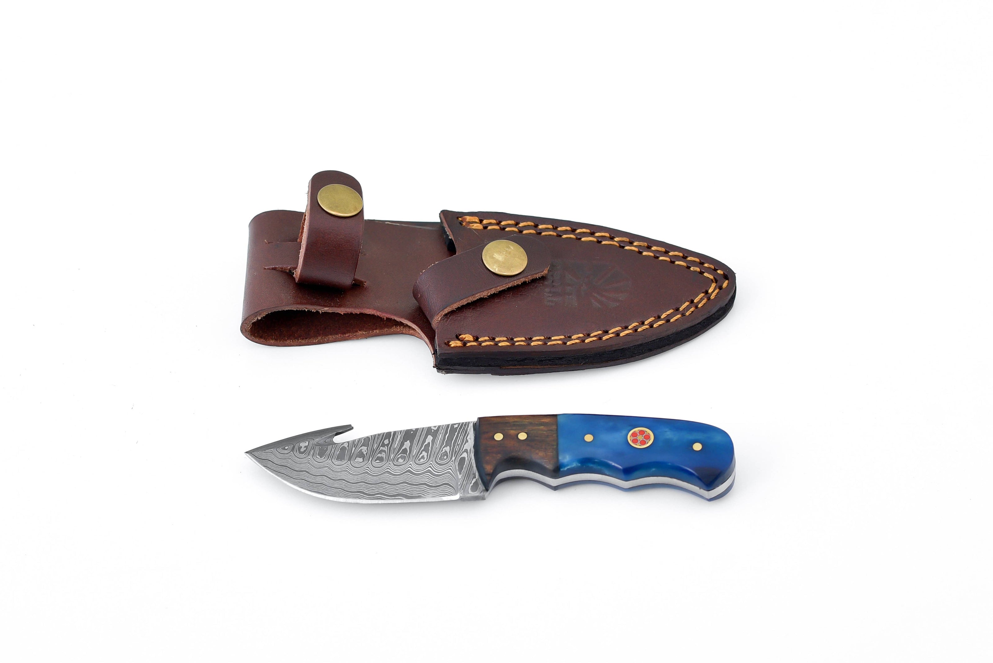 Damascus Skinning gut hook, blue