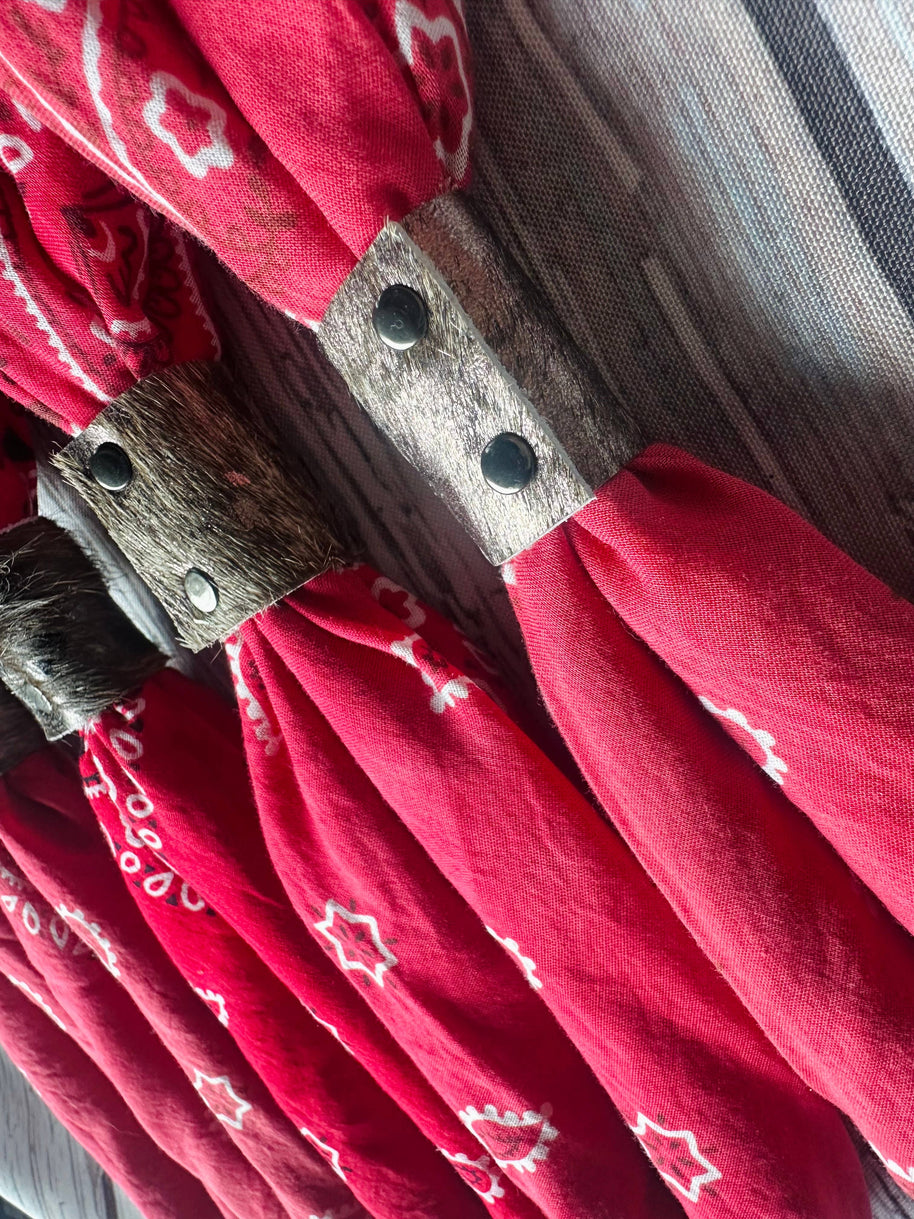 Bright Red Hand Dyed Bandanas With Leather Slides 