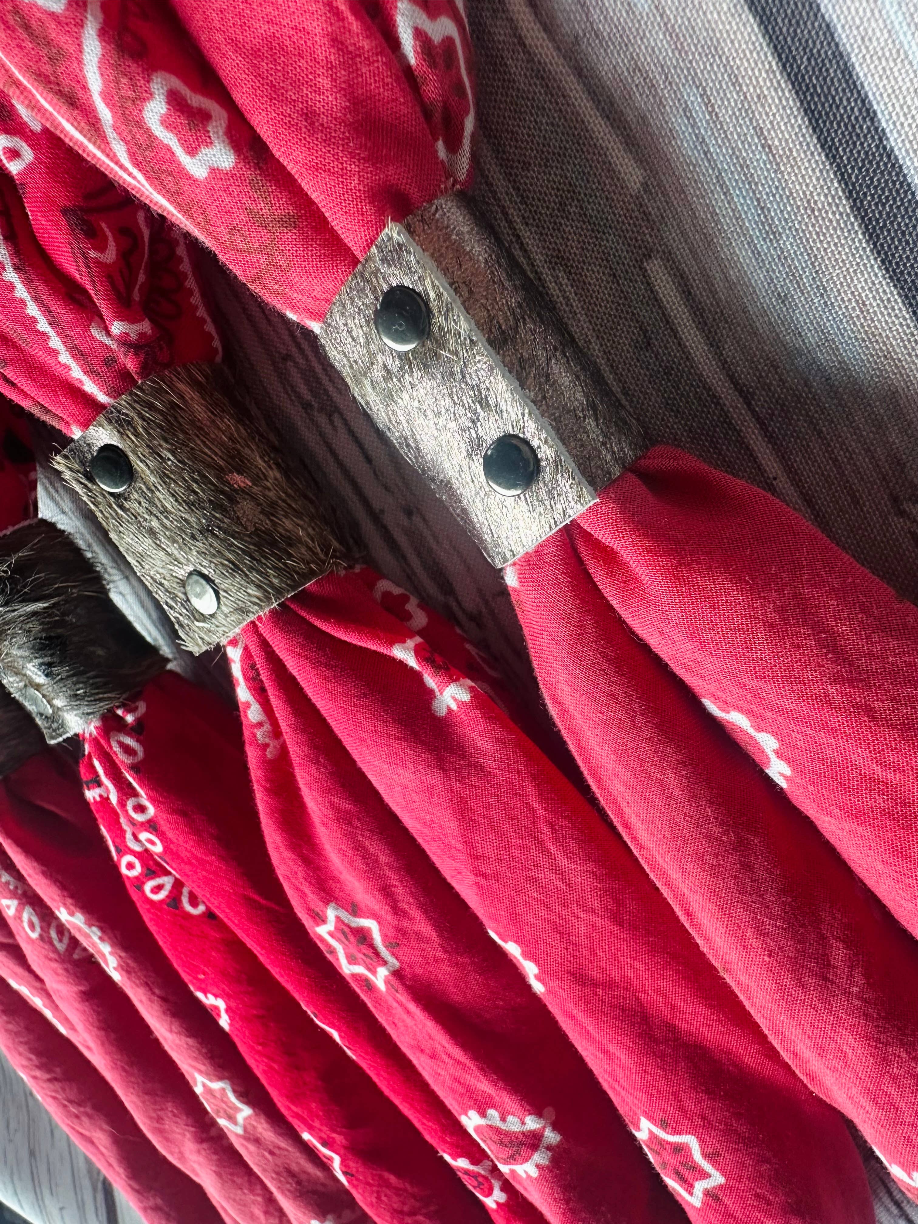 Bright Red Hand Dyed Bandanas With Leather Slides 