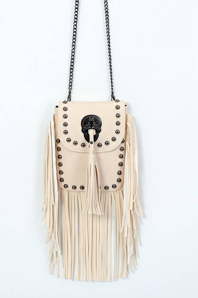 Rivet and Tassel Crossbody Messenger Bag