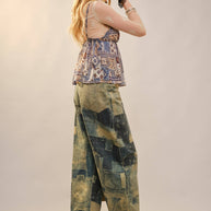 Washed Patchwork Vintage Barrel Jeans