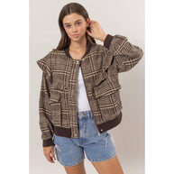 Plaid Ruffle Bomber Jacket