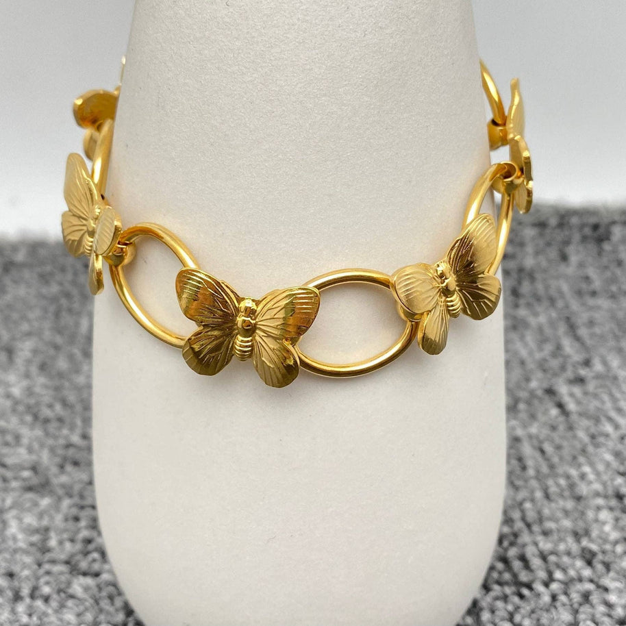 18K GP Steel Butterfly Linked Bracelet