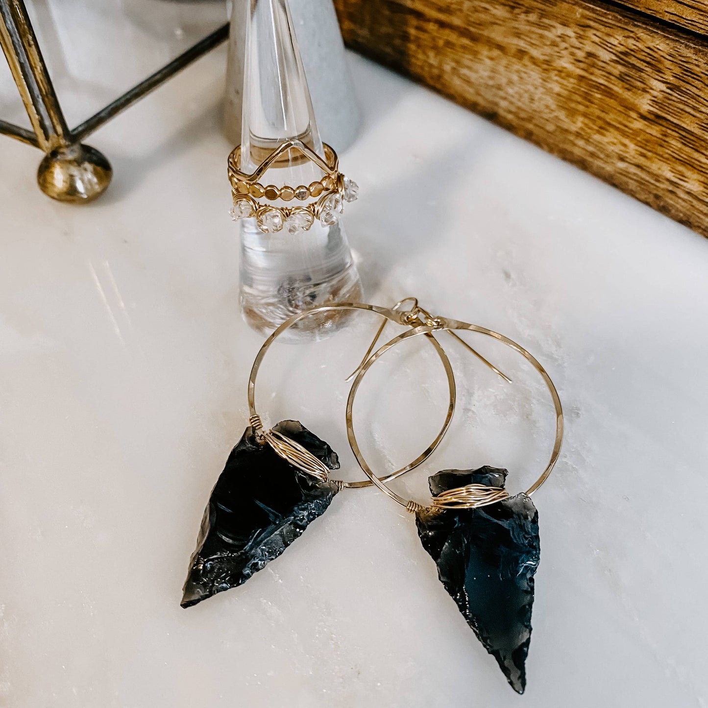 Nala Obsidian Arrowhead Hoops: Sterling Sliver