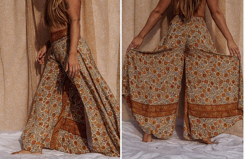 Hippie Boho Silk Bell Bottom, Palazzo Pants