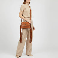 Spaghetti Western Leather & Fringe Envelope Purse, Caramel