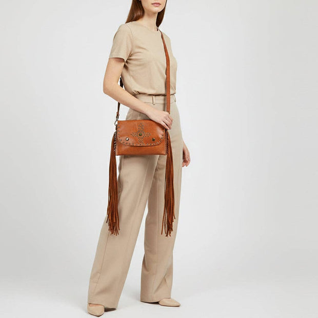 Spaghetti Western Leather & Fringe Envelope Purse, Caramel