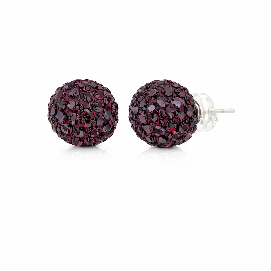 Sterling Silver CZ Fireball Studs, Ruby Red