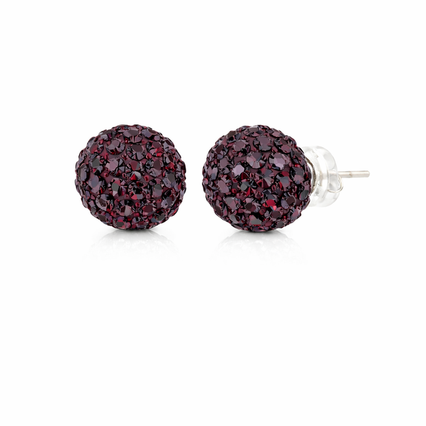 Sterling Silver CZ Fireball Studs, Ruby Red