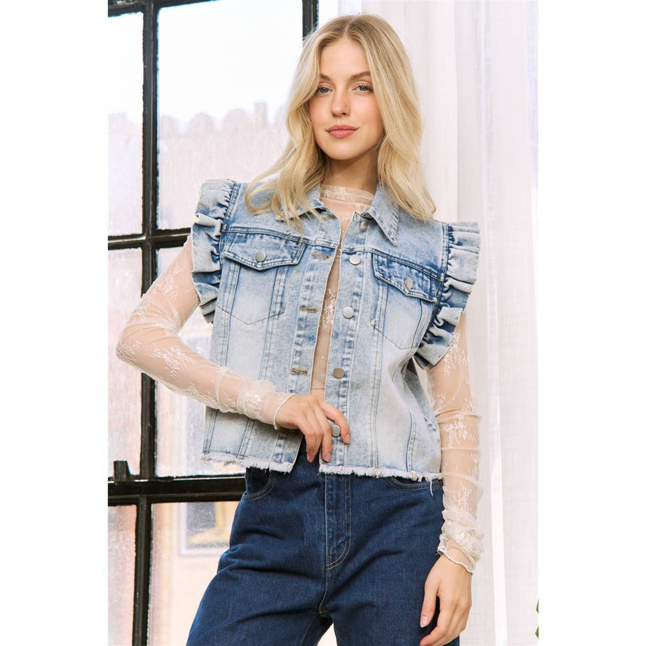 Denim Vest with Ruffles