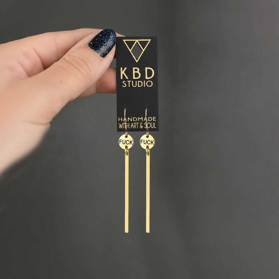 Long Bar Earrings Hand Stamped Fu*k