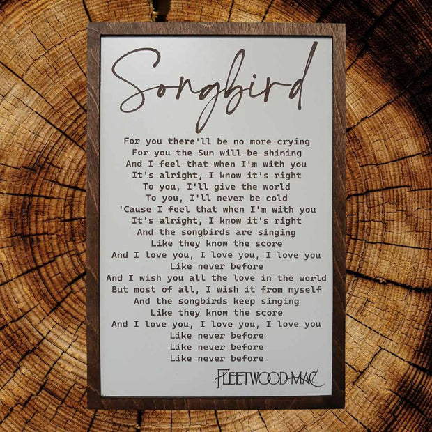 Handmade Fleetwood Mac, Songbird Lyrics Sign