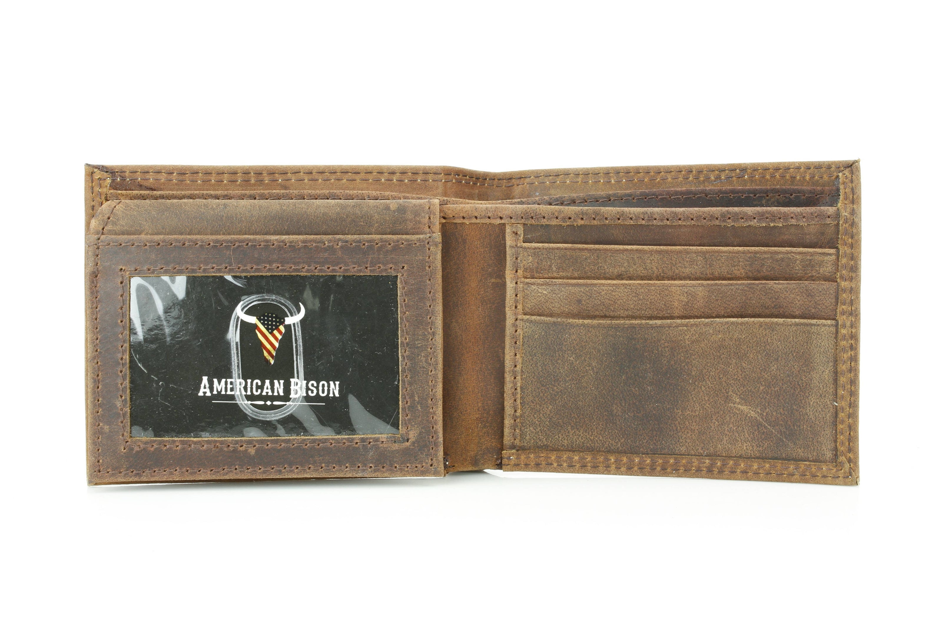 Men’s Bi-Fold Wallet with Bison Skull, Tan