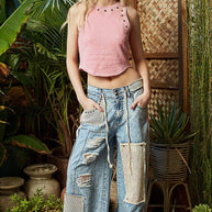 Patchwork & Stud Jeans