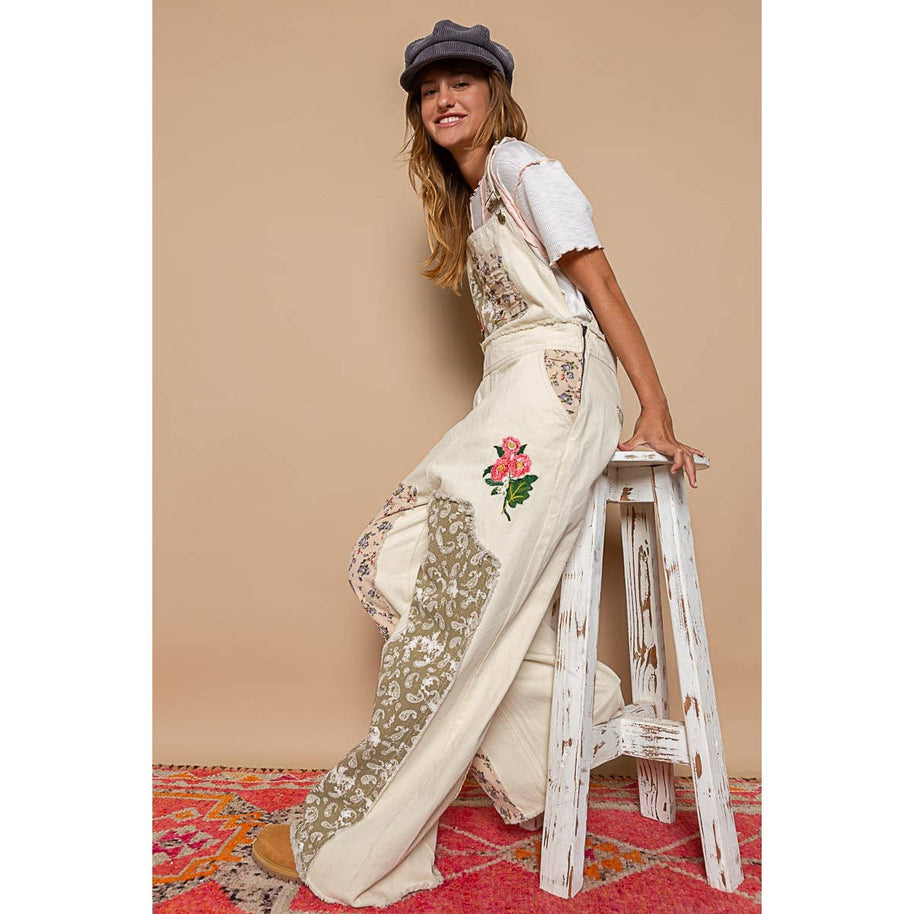 Pol Clothing Floral Patchwork Embroidery Overall
