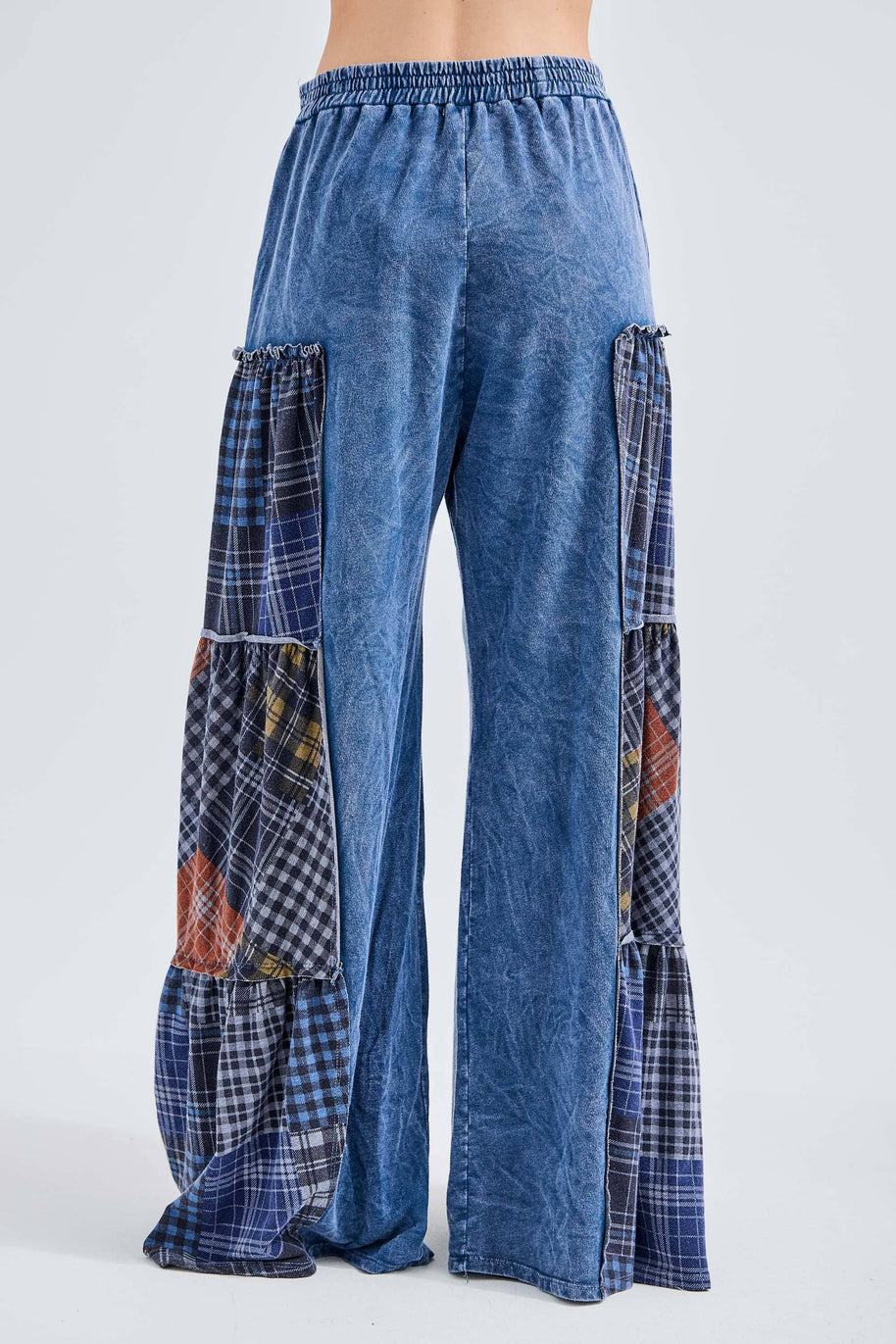 Mineral Washed Tiered Plaid Wide Flare pants HP6675