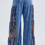 Mineral Washed Tiered Plaid Wide Flare pants HP6675