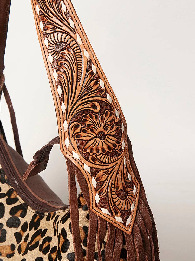 American Darling Hobo Bag Hair-On Hide with Tooled Leather Strap