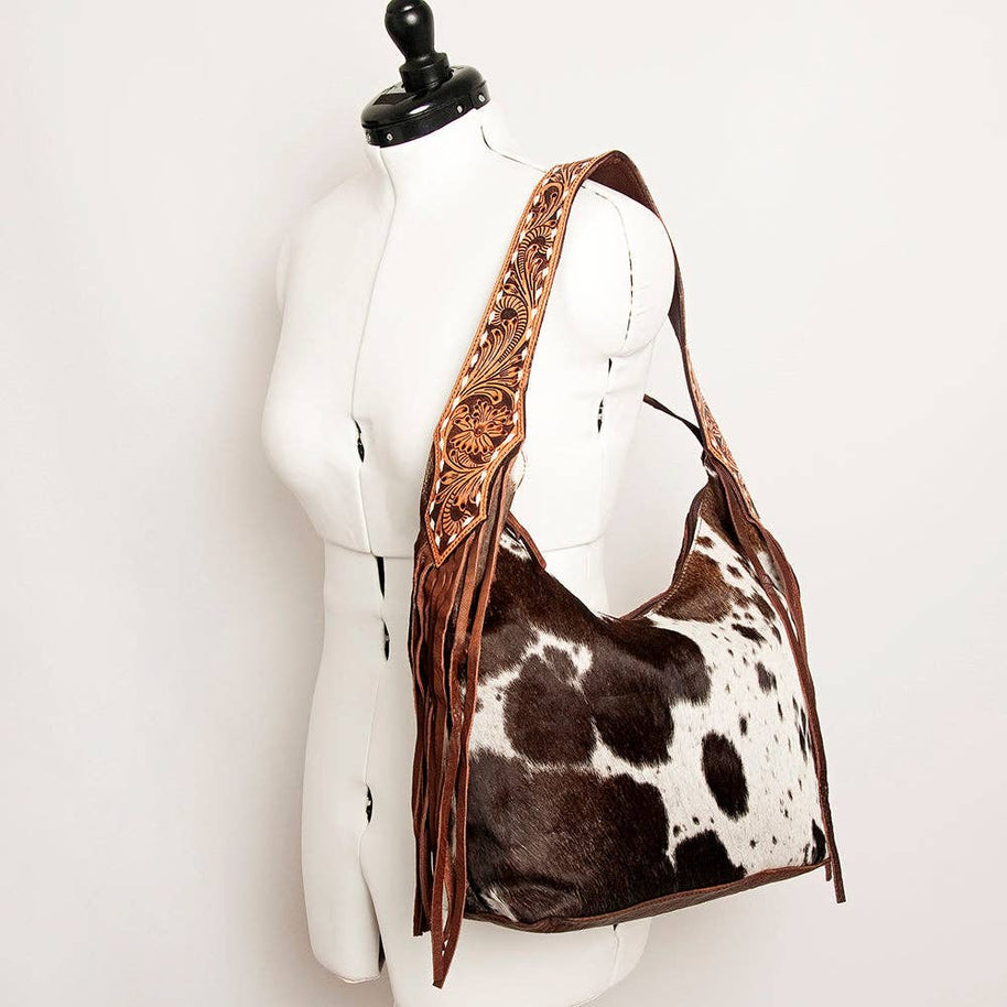 American Darling Hobo Bag Hair-On Hide with Tooled Leather Strap
