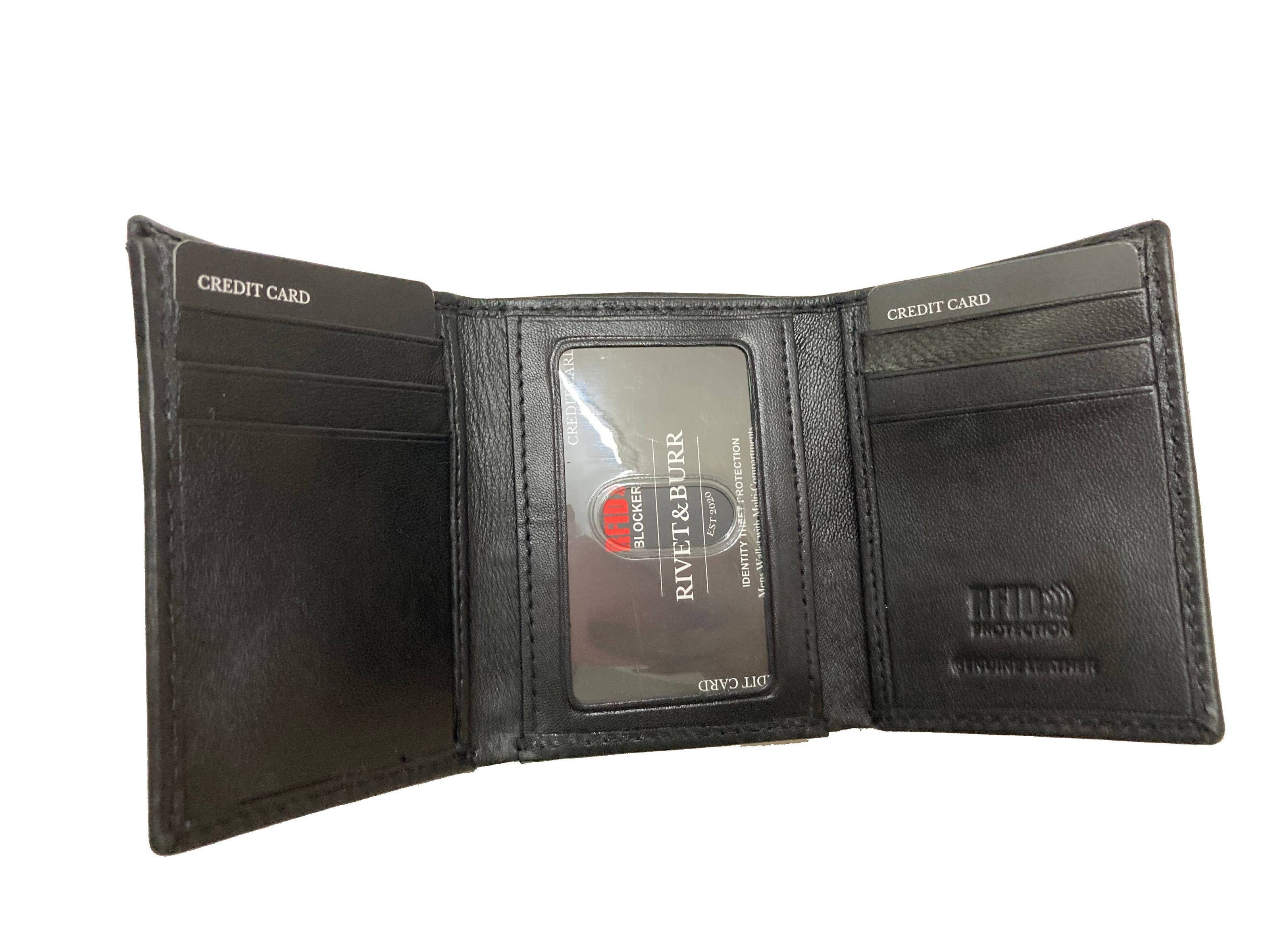 Double Stitch Leather Trifold Wallet