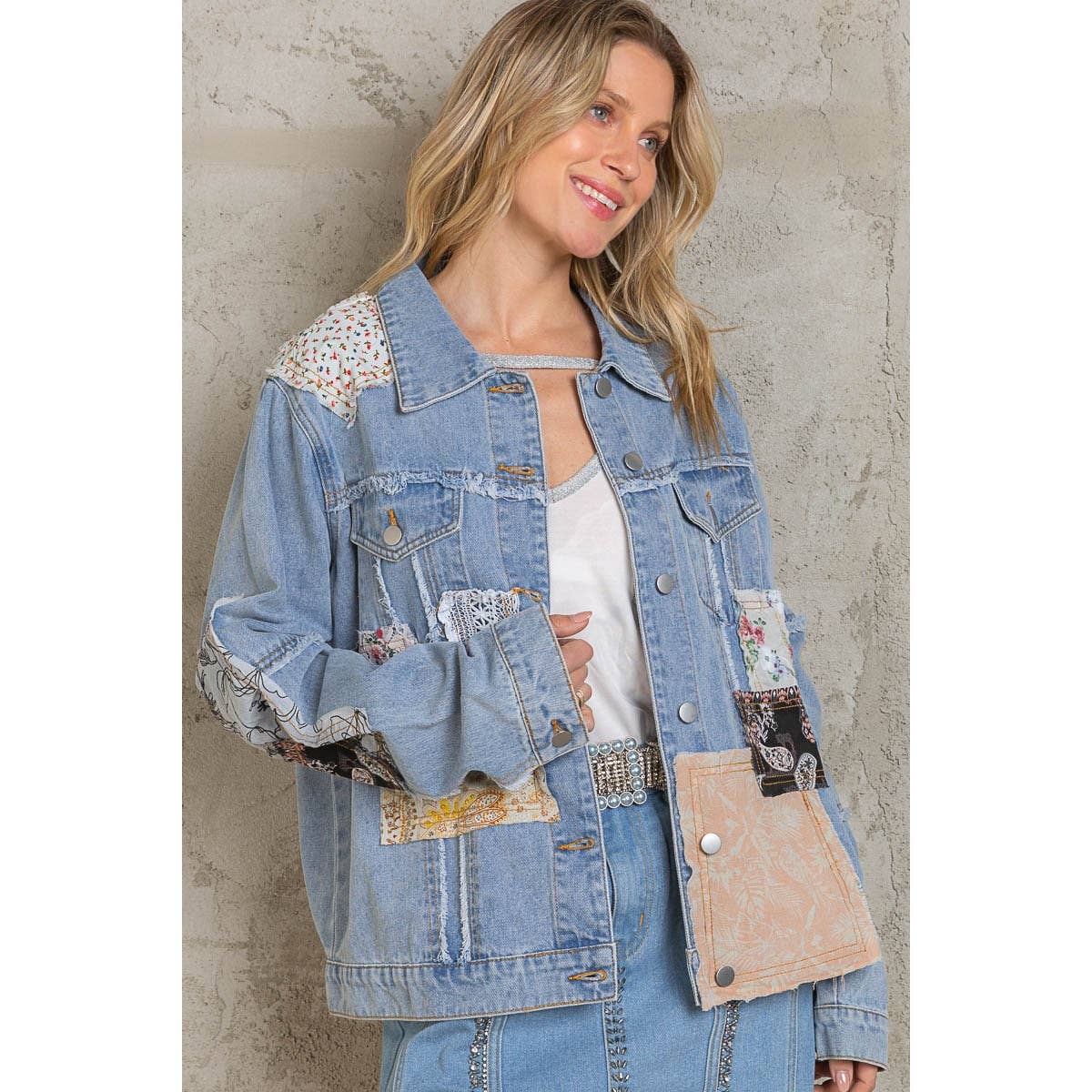 Patch Button Down Denim Jacket