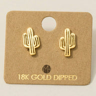 Gold Dipped Dainty Desert Cactus Stud Earrings