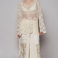 Round Neck Long Sleeve Elongated Crochet Top