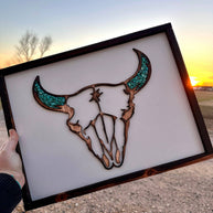 Handmade Wood Buffalo Decor with Turquoise