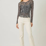 Lettuce Hem Mesh Print Top